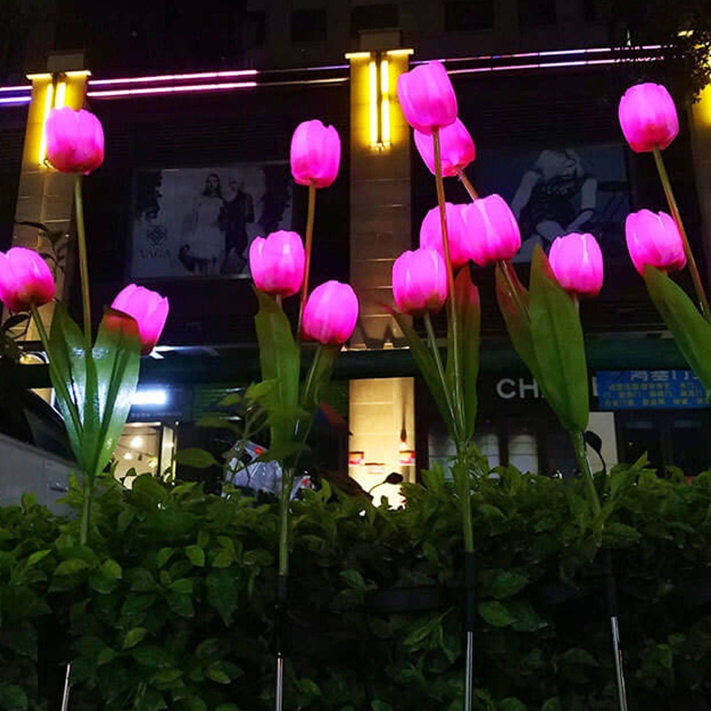 Solar LED Tulip Flower Garden Light Stake - Pink & Green