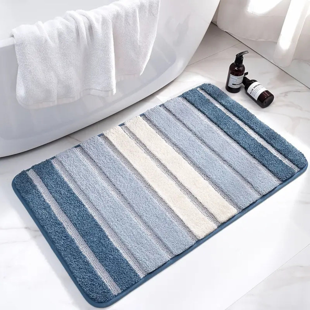 Ultra-Soft Striped Absorbent Bath Mat with Non-Slip Backing