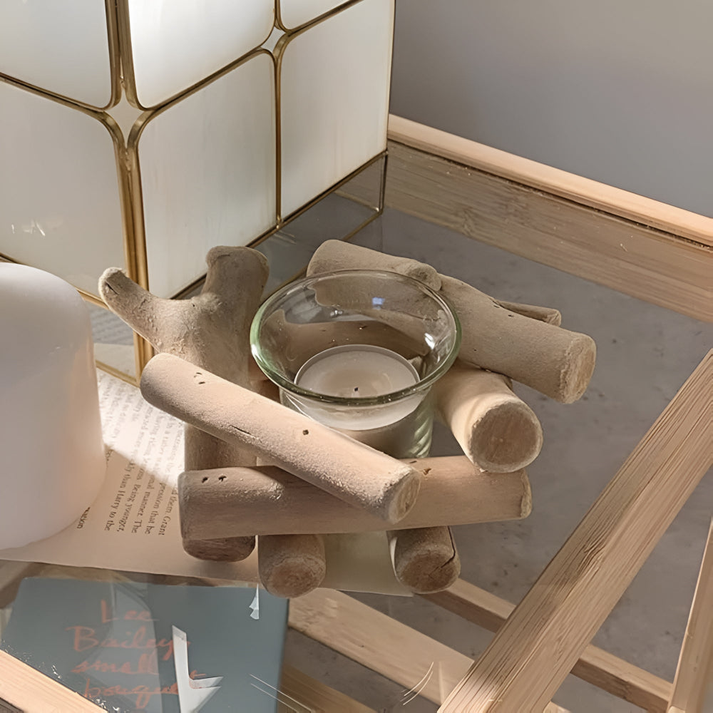 Driftwood Tealight Candle Holder with Glass Insert