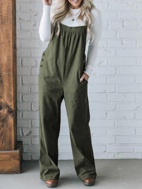 Cozy Ribbed Corduroy Loose Fit Overalls with Adjustable Straps