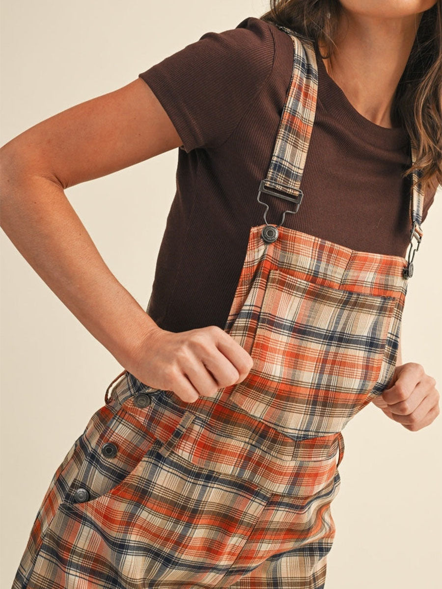 Plaid Wide-Leg Overalls with Adjustable Straps