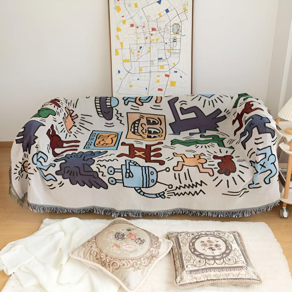 Reversible Microfiber Tassel Blanket 51x63 Inches