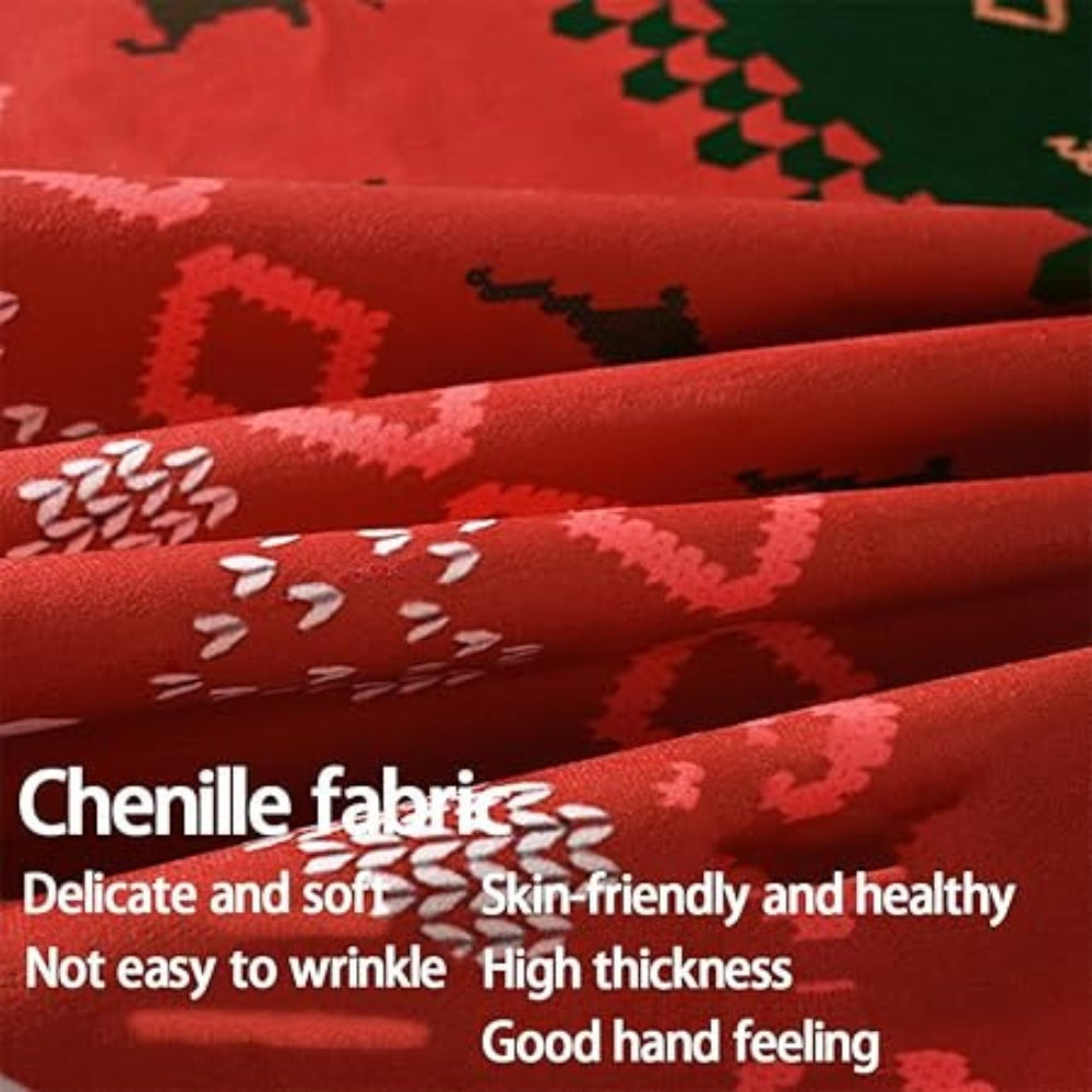 Festive Red Plaid Chenille Tablecloth