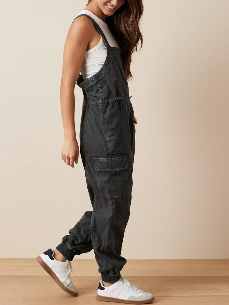 Vintage-Inspired Women's Drape Cargo Overalls