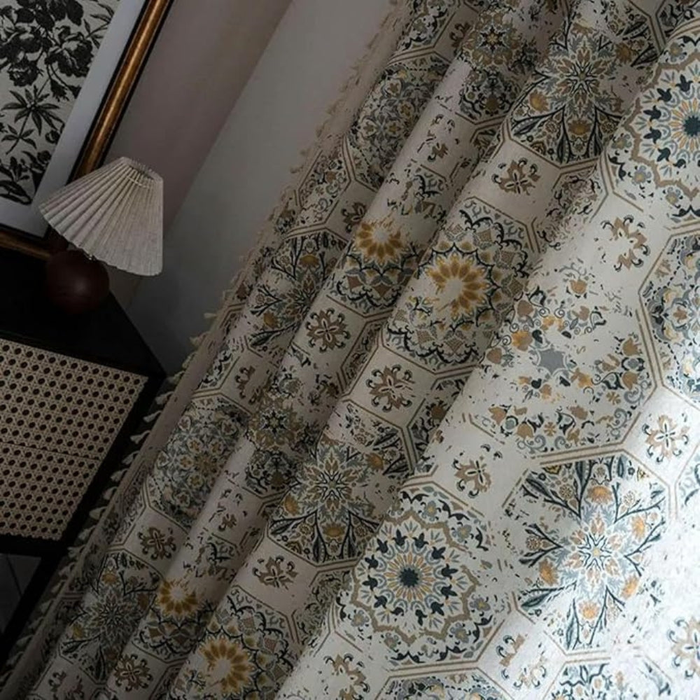 Boho Floral Tassel Curtain for Light-Filtering Privacy