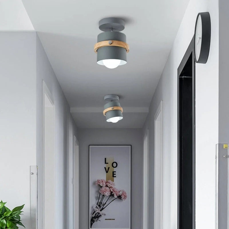 Rotating Layered Wood and Metal Ceiling Light