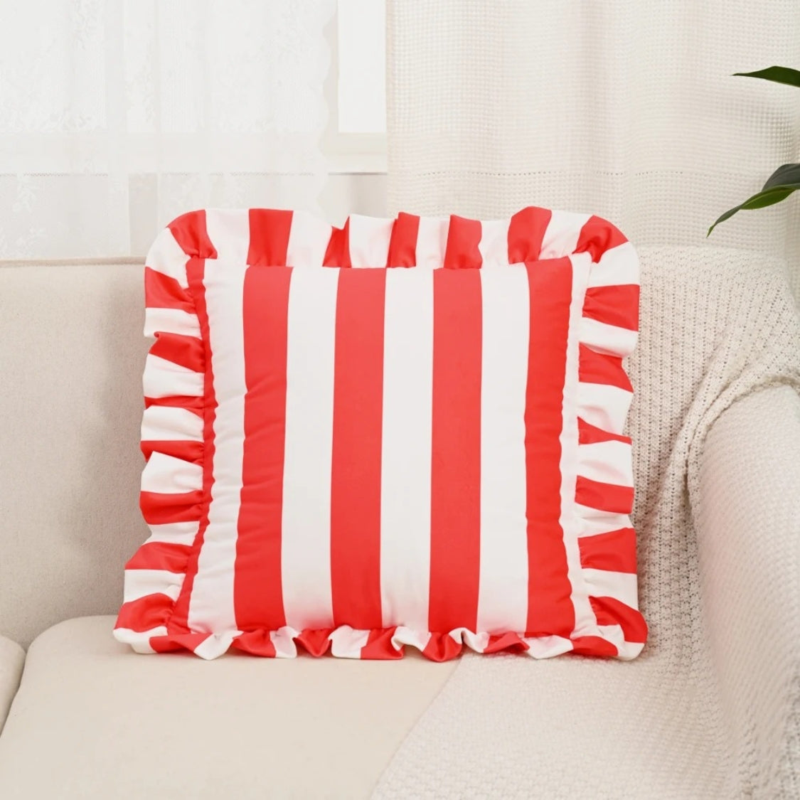 Striped Ruffle Cushion Cover in Soft Microfiber