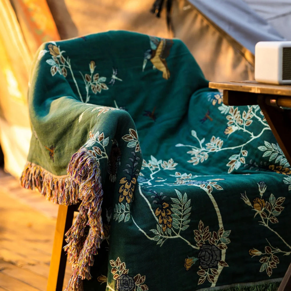 Ornate Jacquard Cotton Blanket with Tasseled Edges