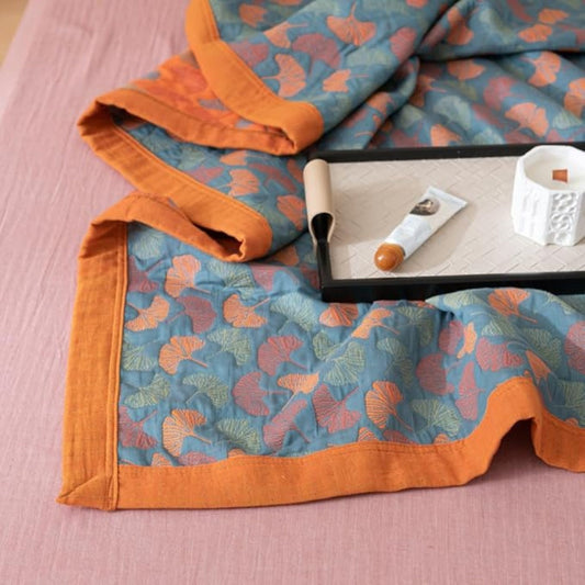 Reversible Ginkgo Leaf Print Blanket in Organic Cotton