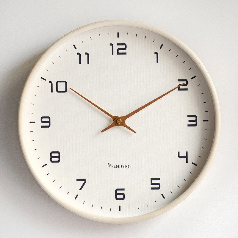 Scandinavian Solid Wood Wall Clock in Brown and Cream