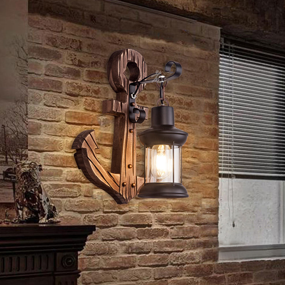 Vintage Anchor LED Wall Light - Industrial Metal and Wood Design