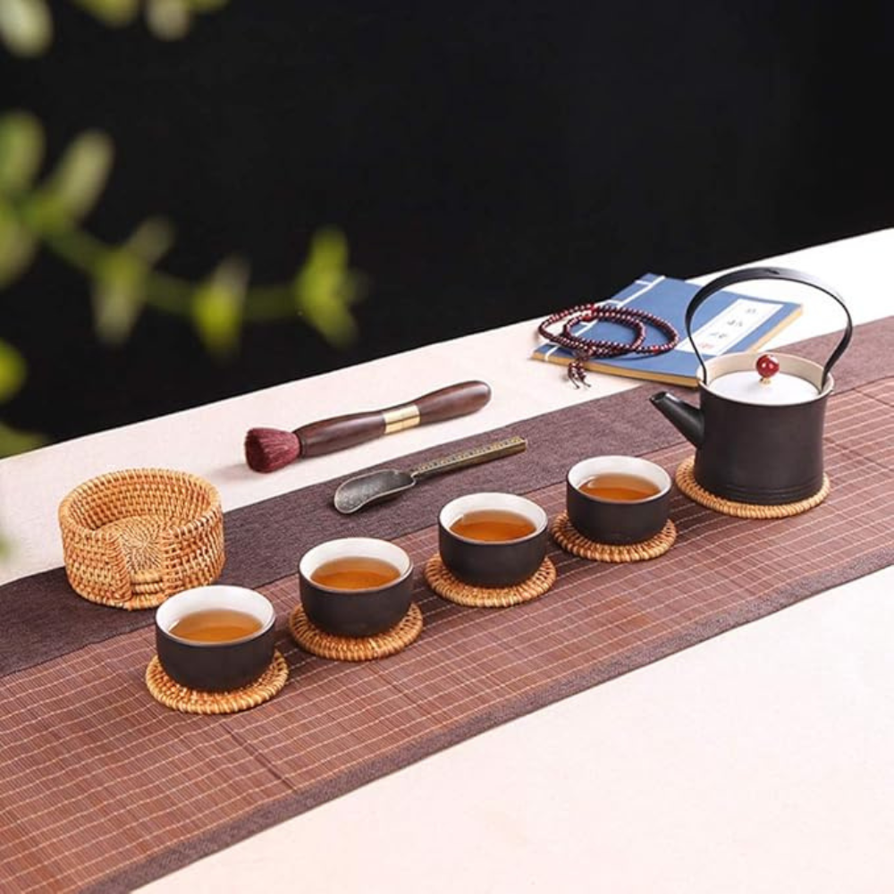 Handmade Rattan Coaster Set - Rustic 3-Inch Drink Protectors