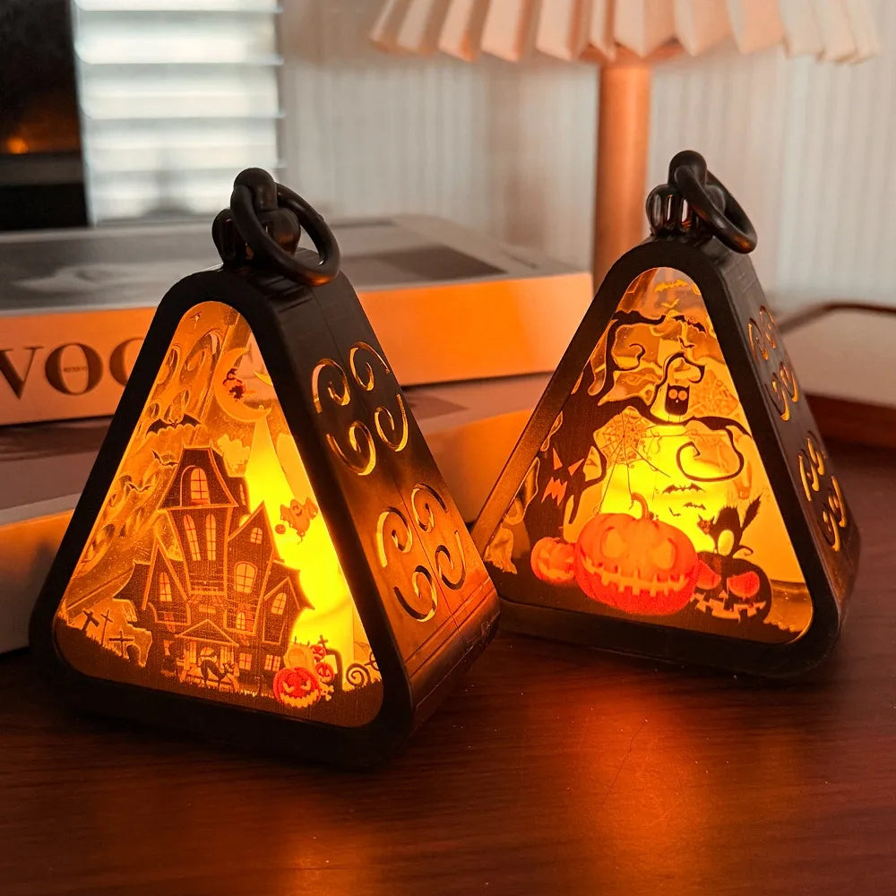 Halloween Triangle Table Lamp with Spooky Scenes