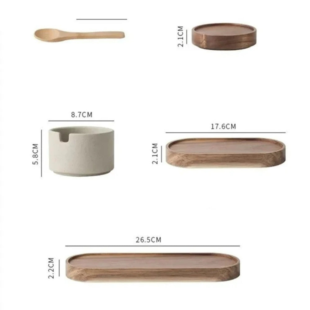 Ceramic Seasoning Jar Set with Wooden Lids