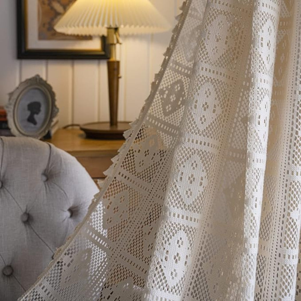 Light Filtering Rhombus Plaid Lace Curtain