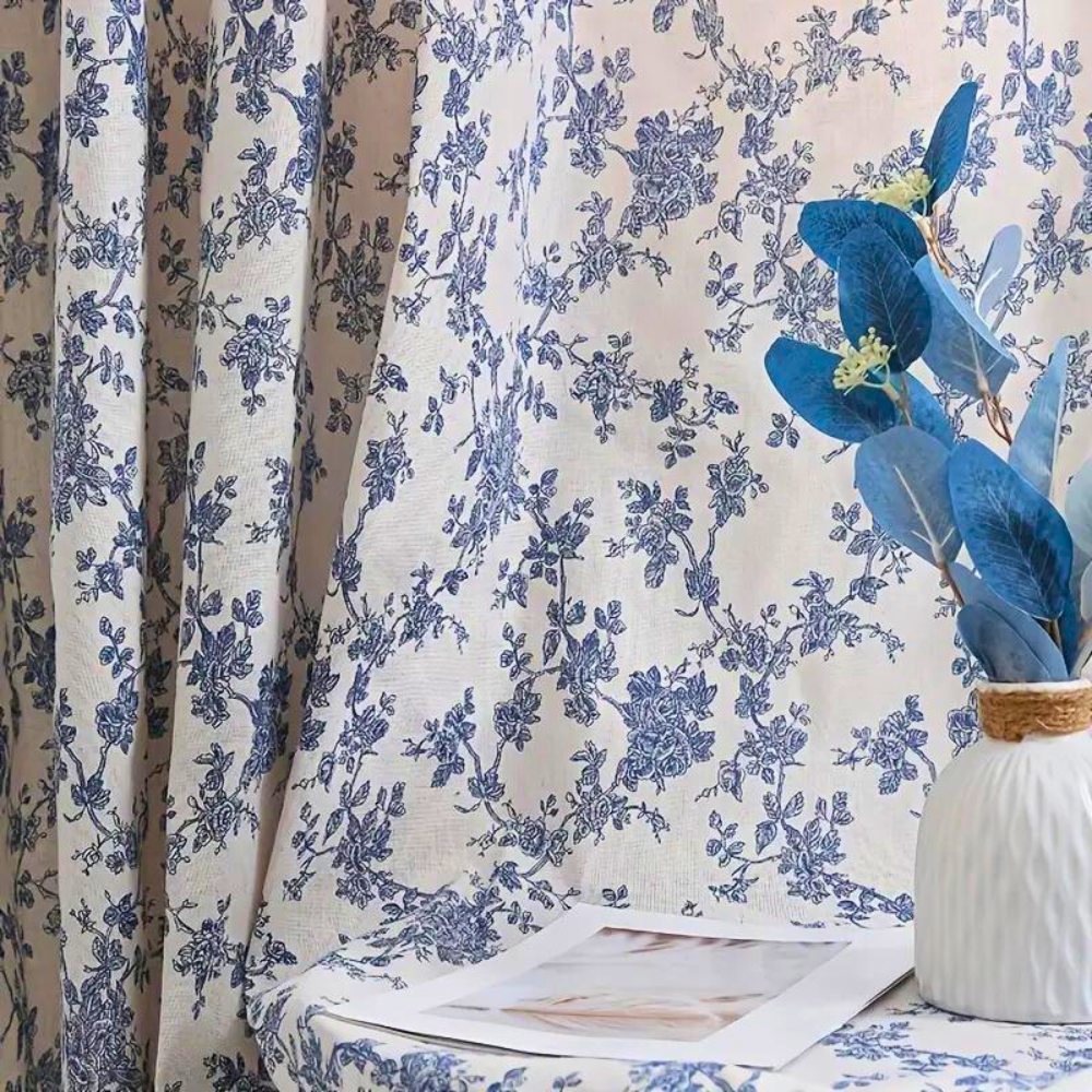 Blue Rose Semi-Sheer Eyelet Curtain