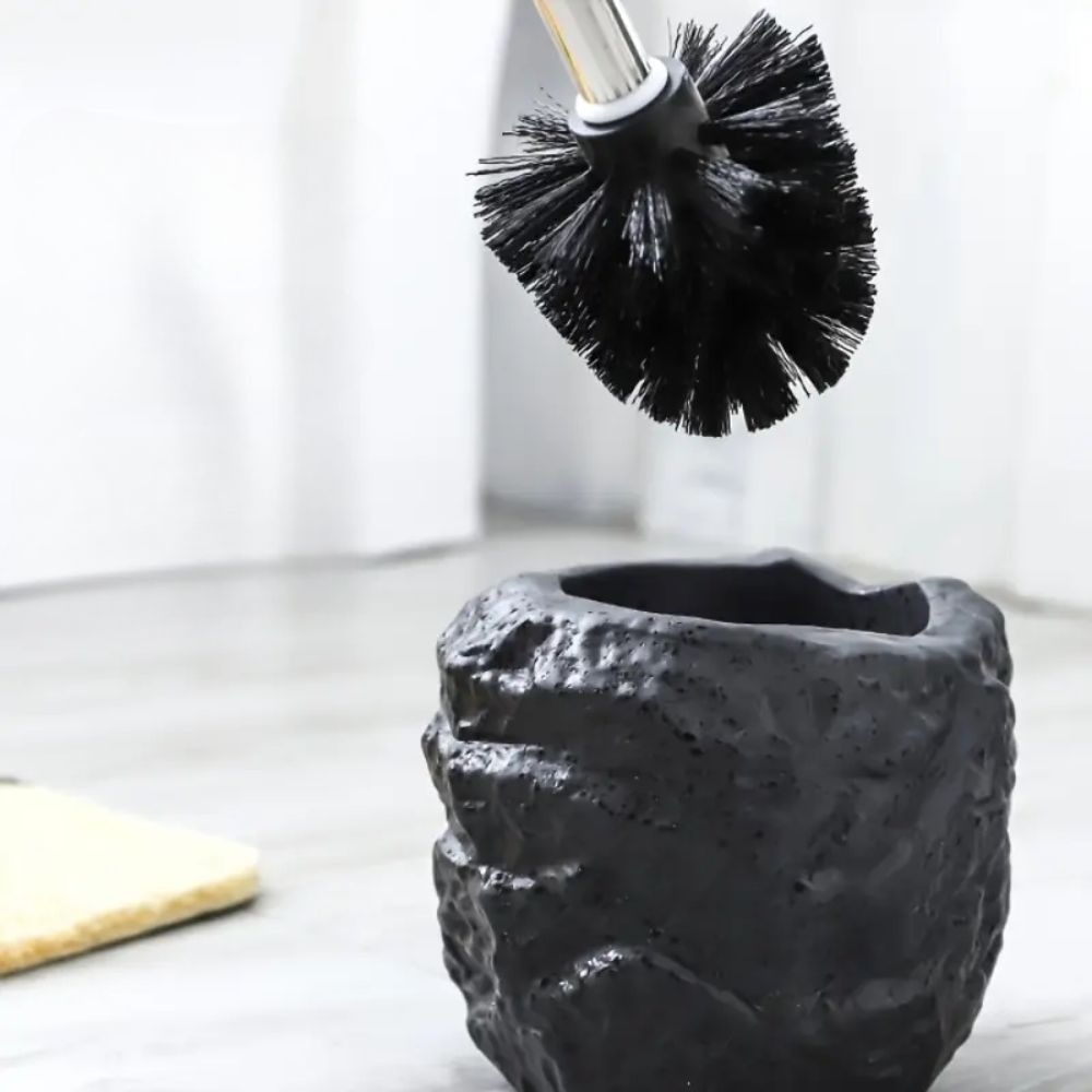 Stone-Inspired Ceramic Toilet Brush with Holder