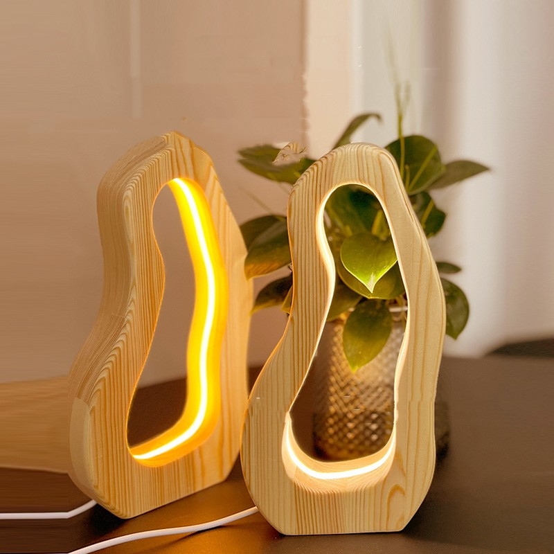 Scandinavian Wooden Nightstand Lamp
