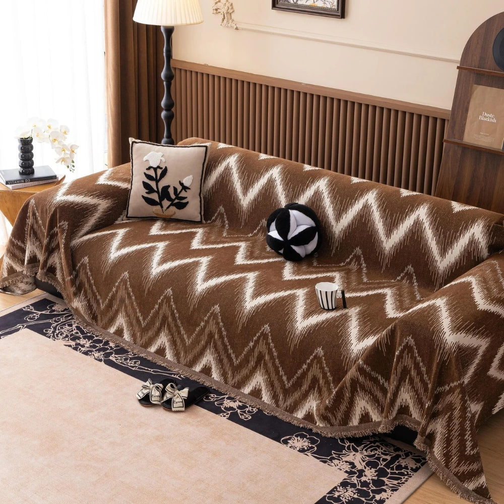 Ochre Chevron Textured Chenille Sofa Cover