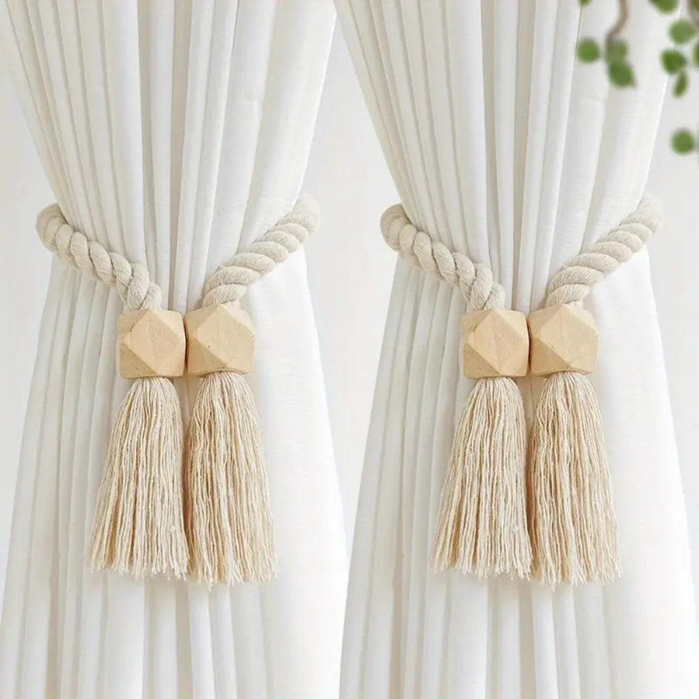 Wooden Bead Tassel Curtain Tie-Back Set