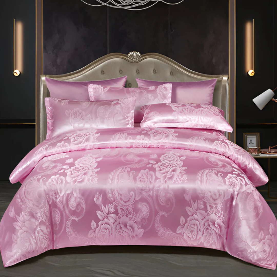 Luxury Satin Floral Duvet Cover Set with Pillowcases