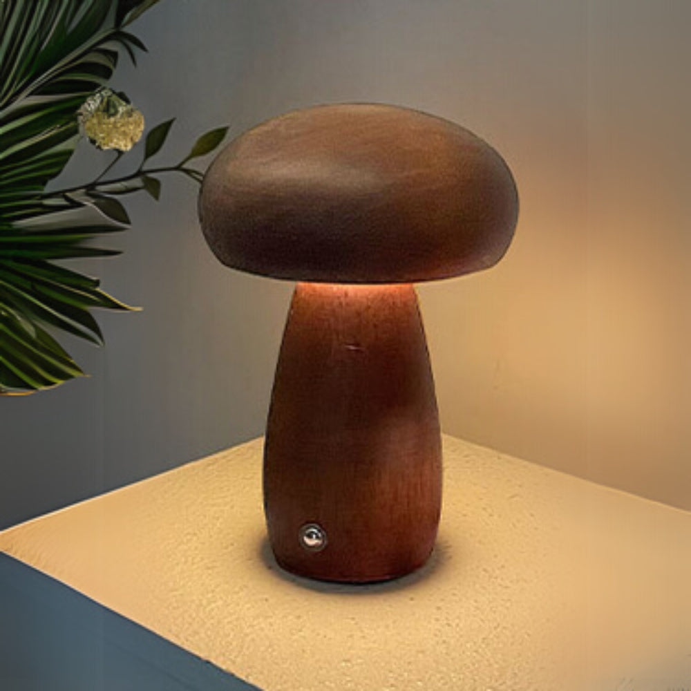 Rechargeable Wooden Mushroom Lamp with Adjustable Light Settings