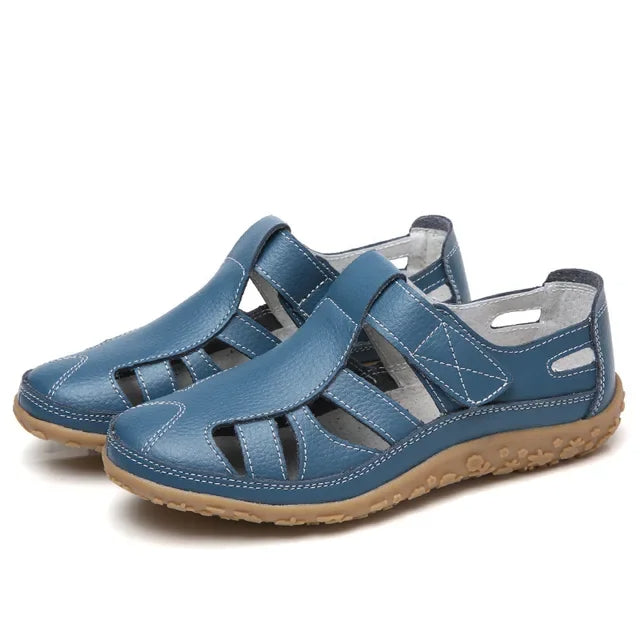 Leather Women's Velcro Sandals with Cushioned Sole