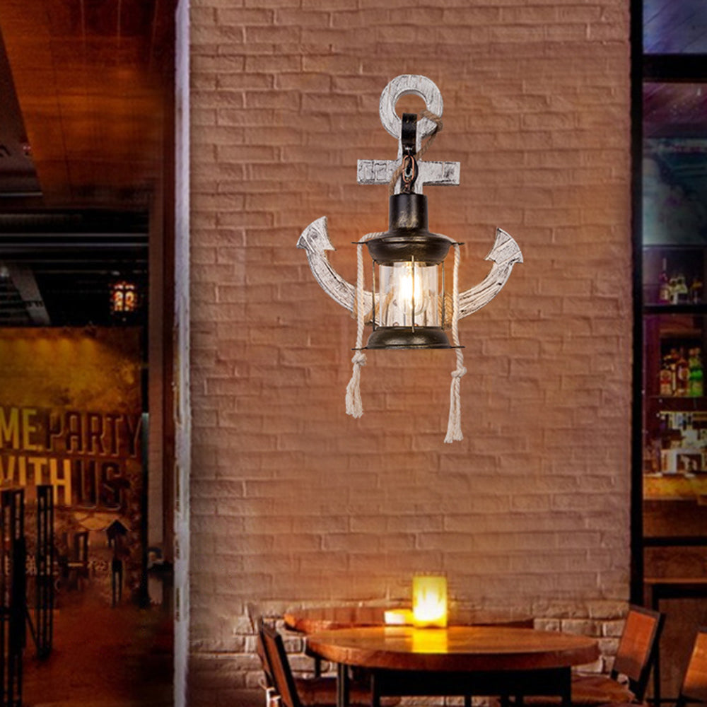 Vintage Anchor LED Wall Light - Industrial Metal and Wood Design