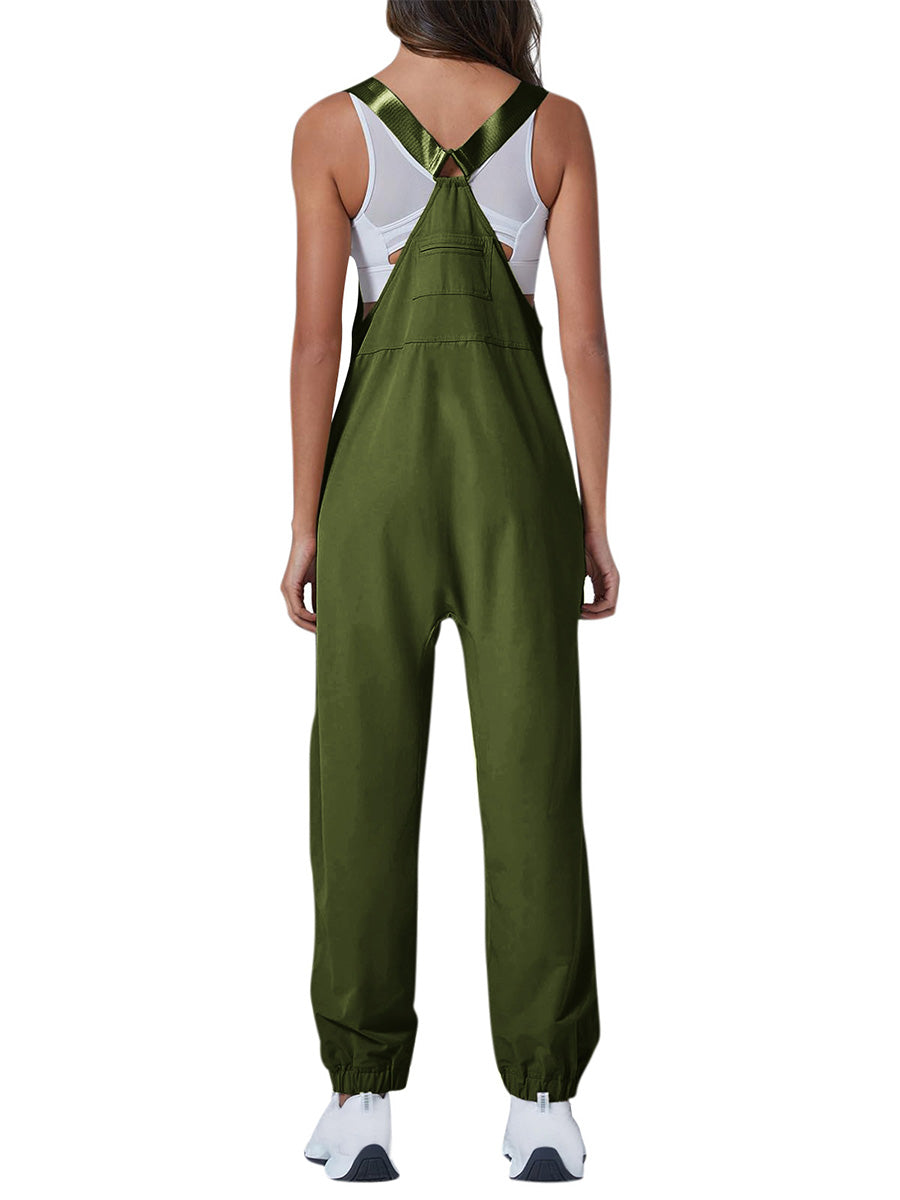 Loose Fit Women's Cargo Overalls with Zippered Pockets