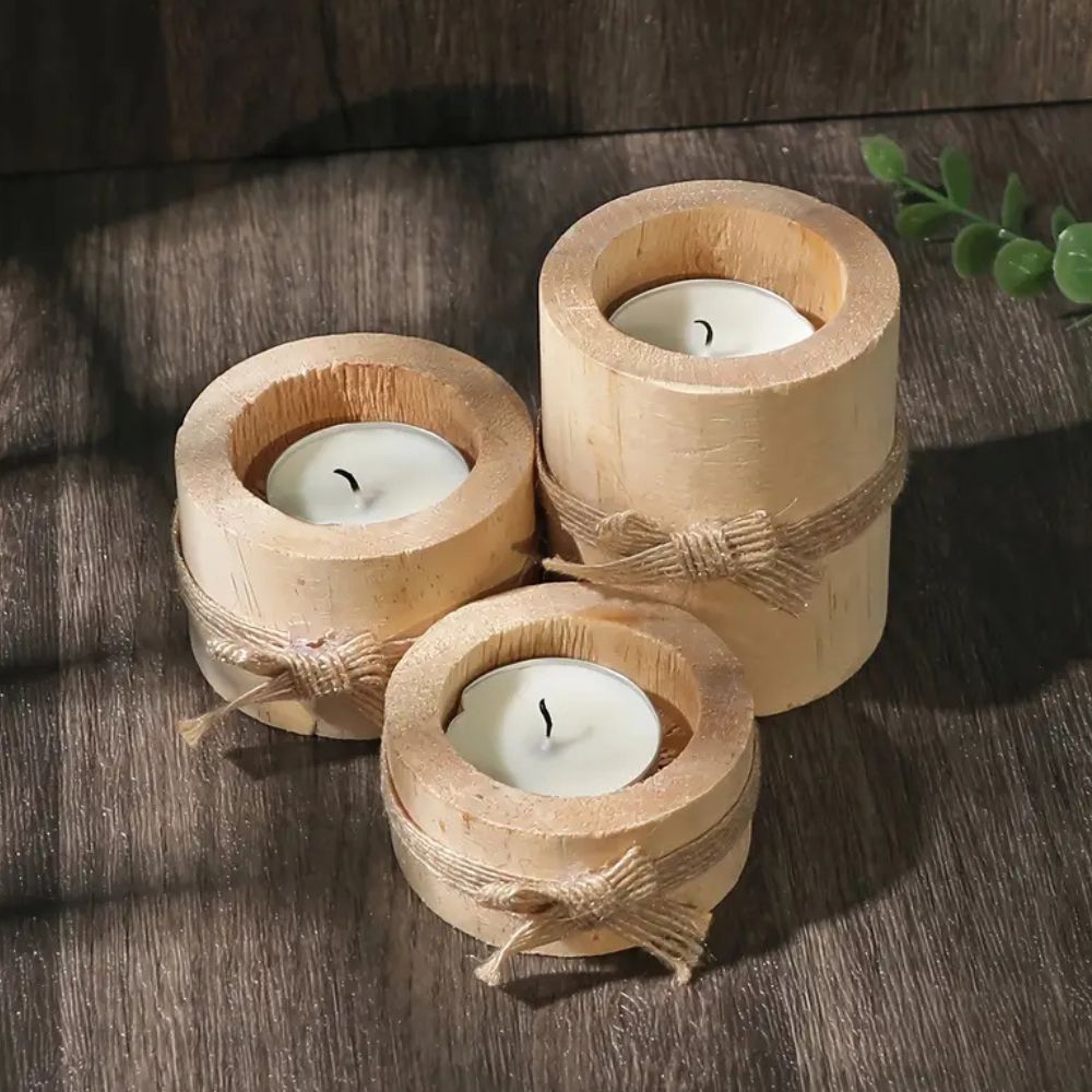 Handcrafted Bamboo Candle Holders Set of 3