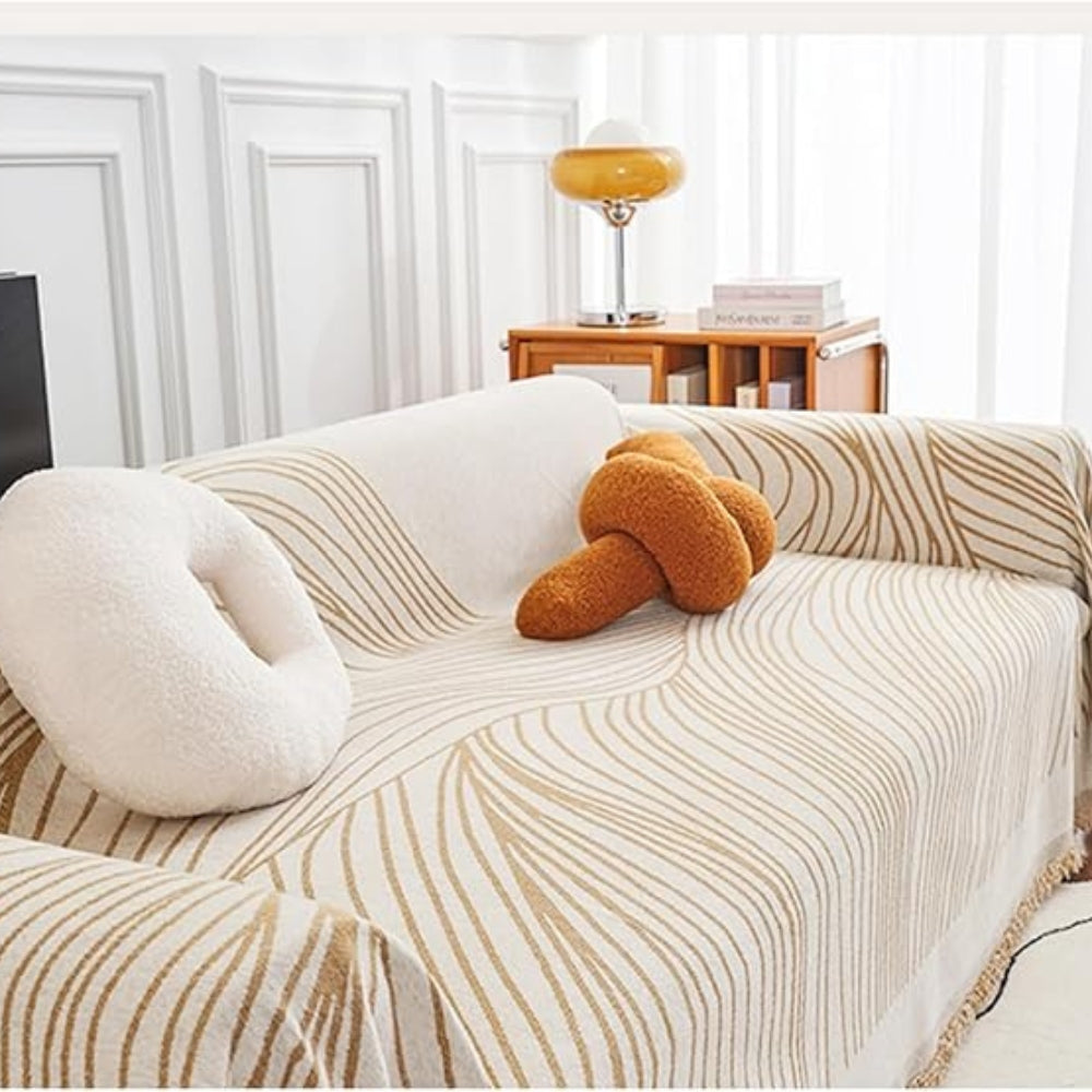 Chenille Wave Pattern Sofa Cover with Tassels