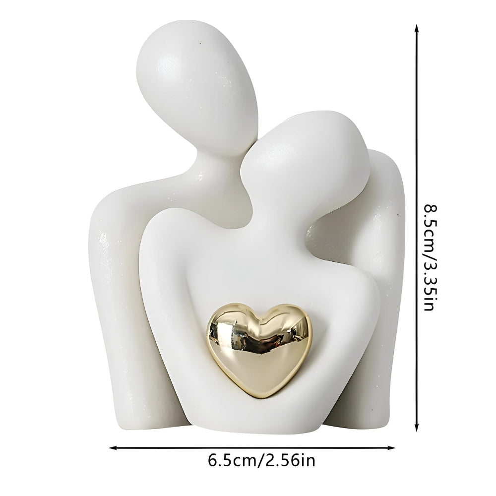 Abstract Lovers Figurine with Golden Heart - Modern Resin Sculpture