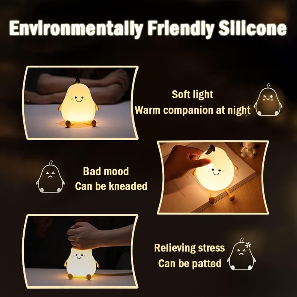 Pear-Shaped LED Night Light with USB Charger and Warm White Glow