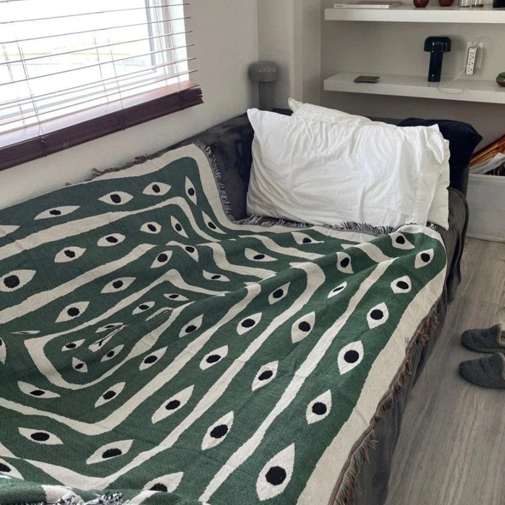 100% Cotton Snake Labyrinth Throw Blanket with Tassel Edges