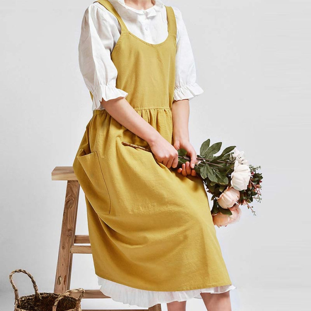 Cross-Back Cotton Apron with Pockets