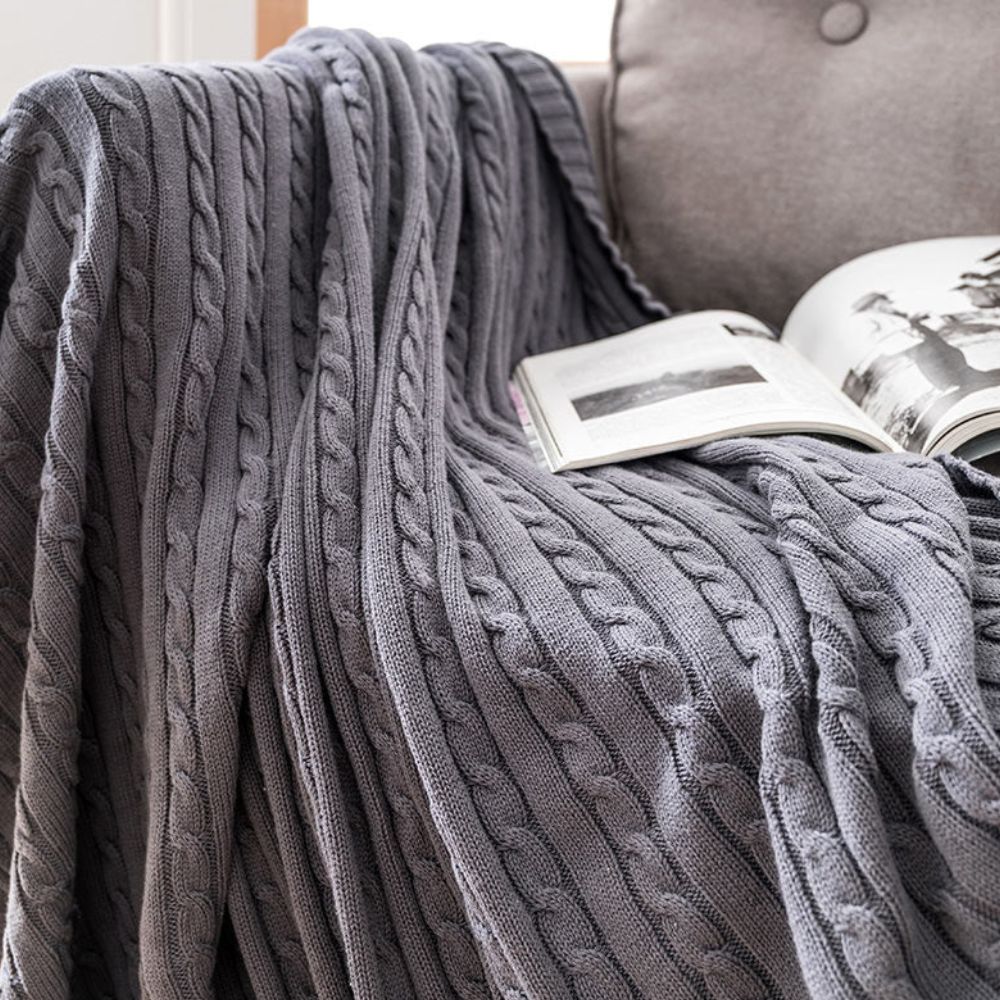 Cable Knit Cotton Throw Blanket