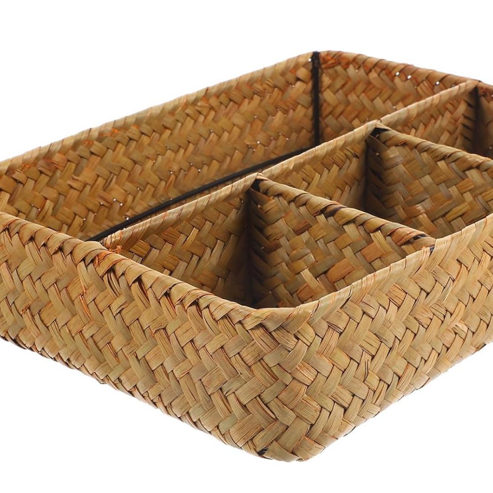 Handwoven Rattan Storage Organizer with Multiple Compartments