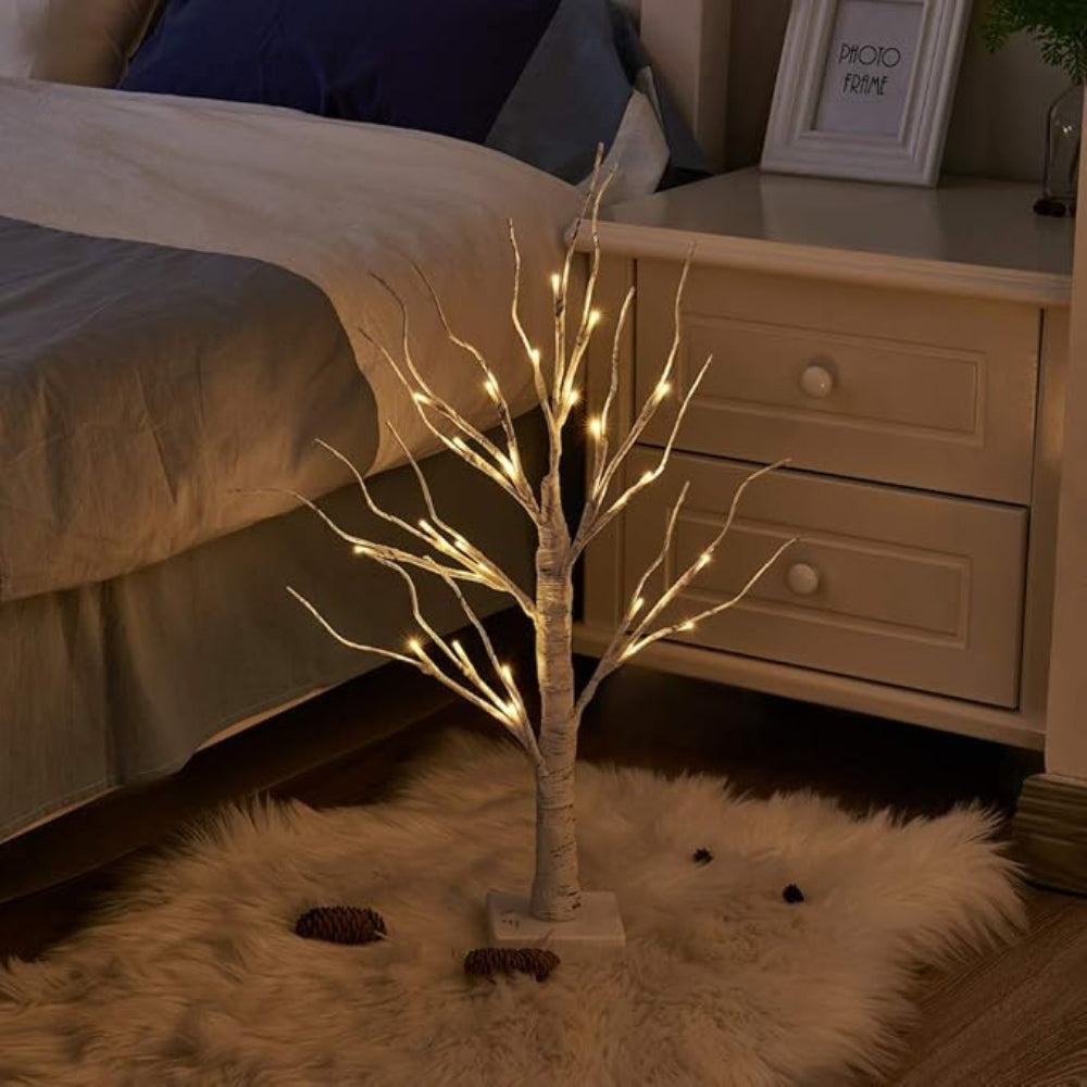 Lighted White Birch Tree Decor with USB and Battery Power