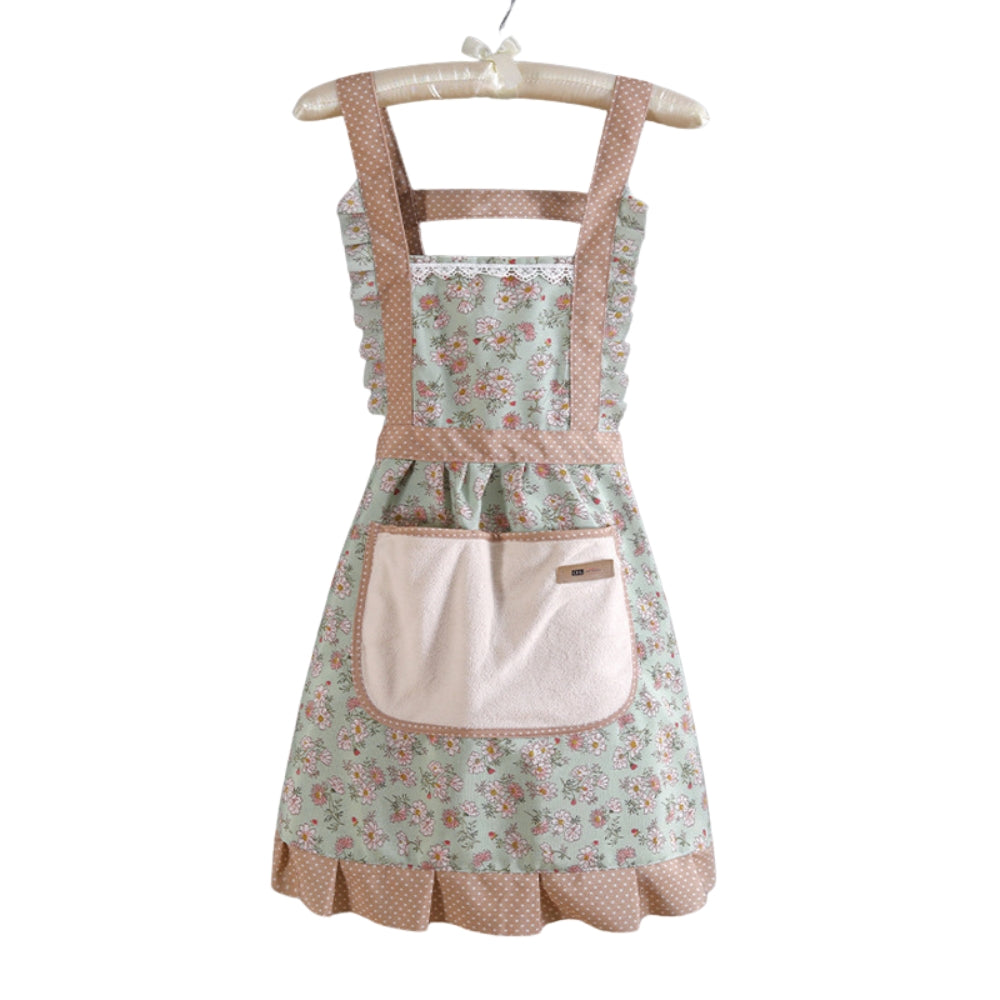 Floral Cotton Kitchen Apron with Pockets