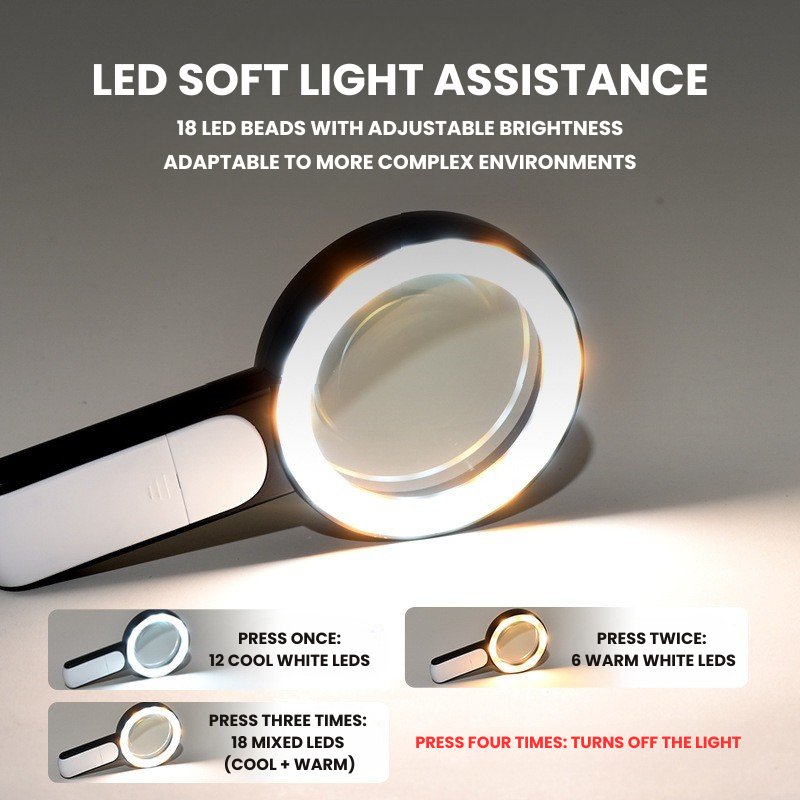 LED Magnifying Glass with Adjustable Brightness and 30x Magnification