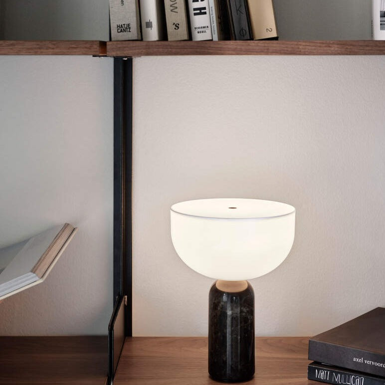 Marble Table Lamp with Gold Accents - Elegant White Marble Design