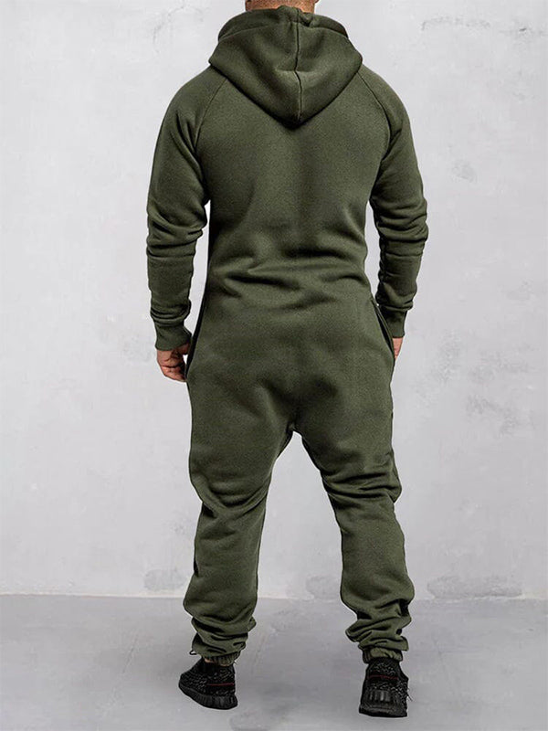 Hooded Fleece Zipper Jumpsuit with Pockets