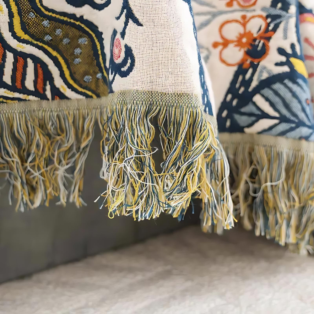 Reversible Floral Cotton Throw Blanket with Tassels