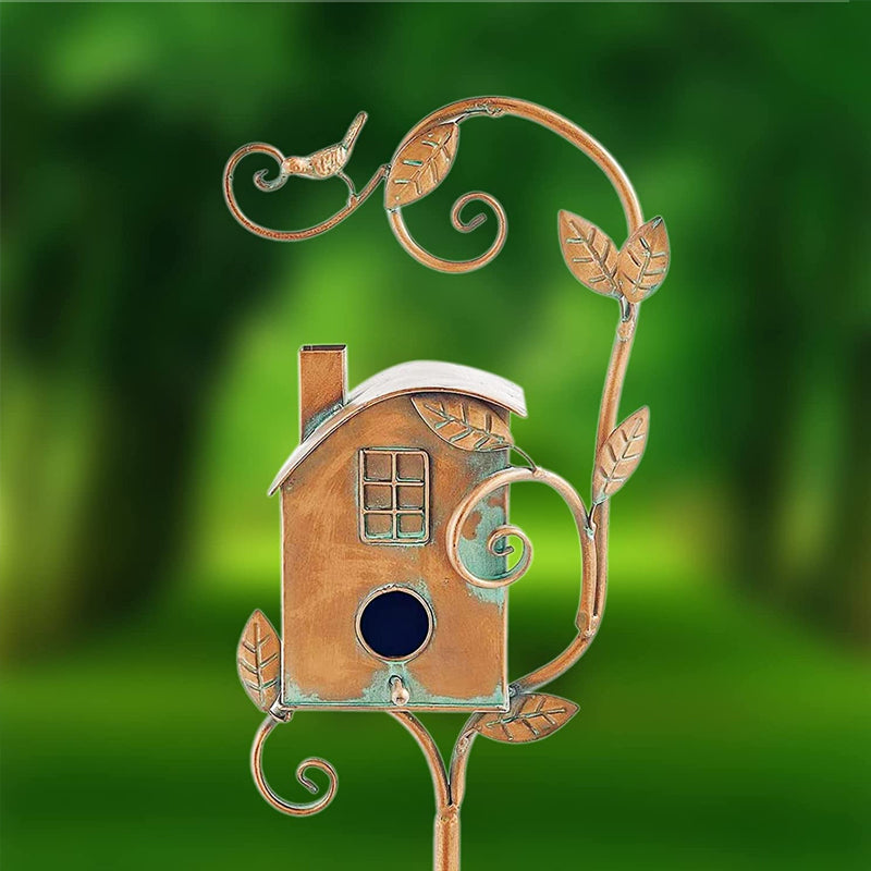 Rustic Metal Birdhouse Garden Stakes for Outdoor Decor