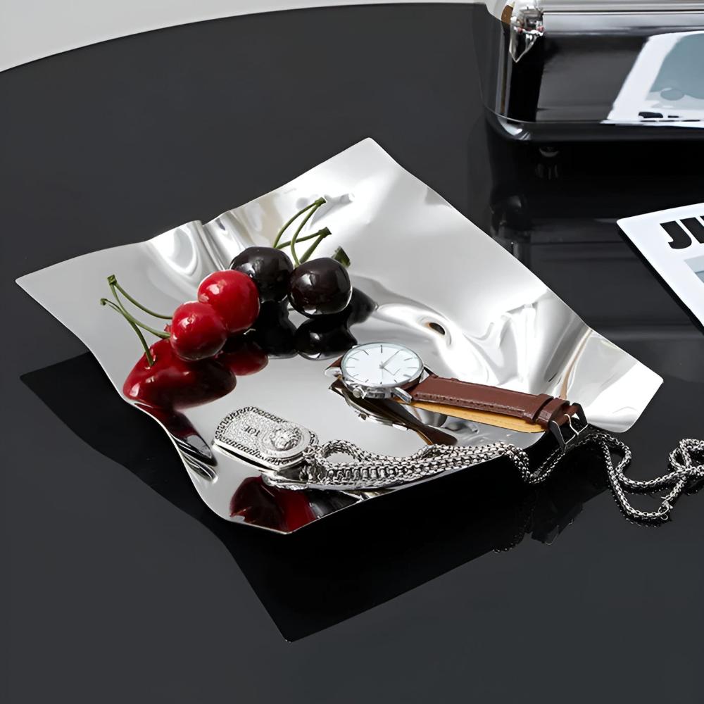 Sculpted Chrome Accent Tray for Jewelry and Accessories