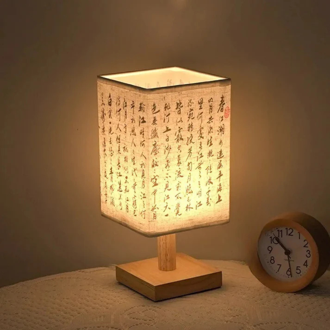 Modern LED Table Lamp with Wood and Fabric Design