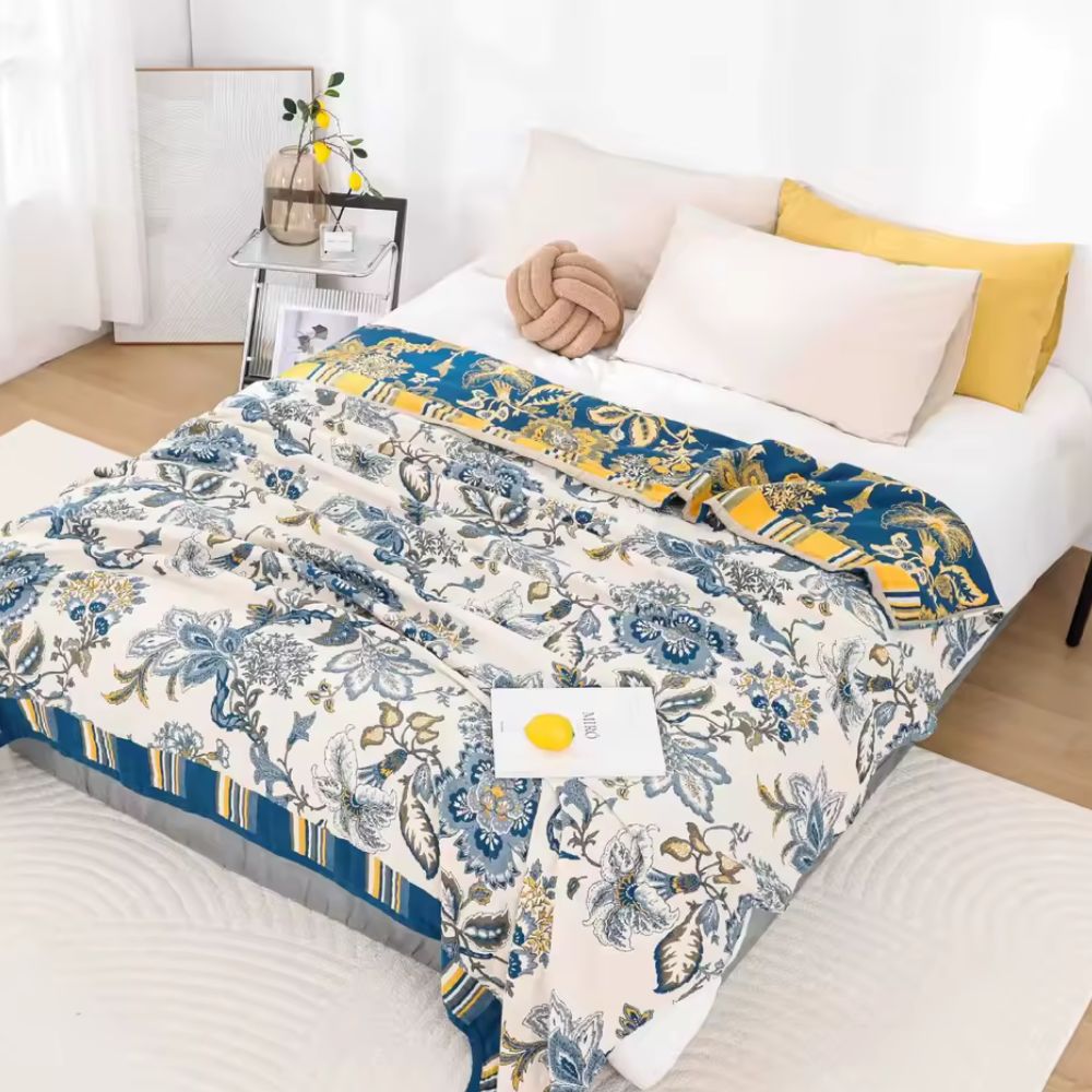 Floral Cotton Blanket for Cozy Home Decor