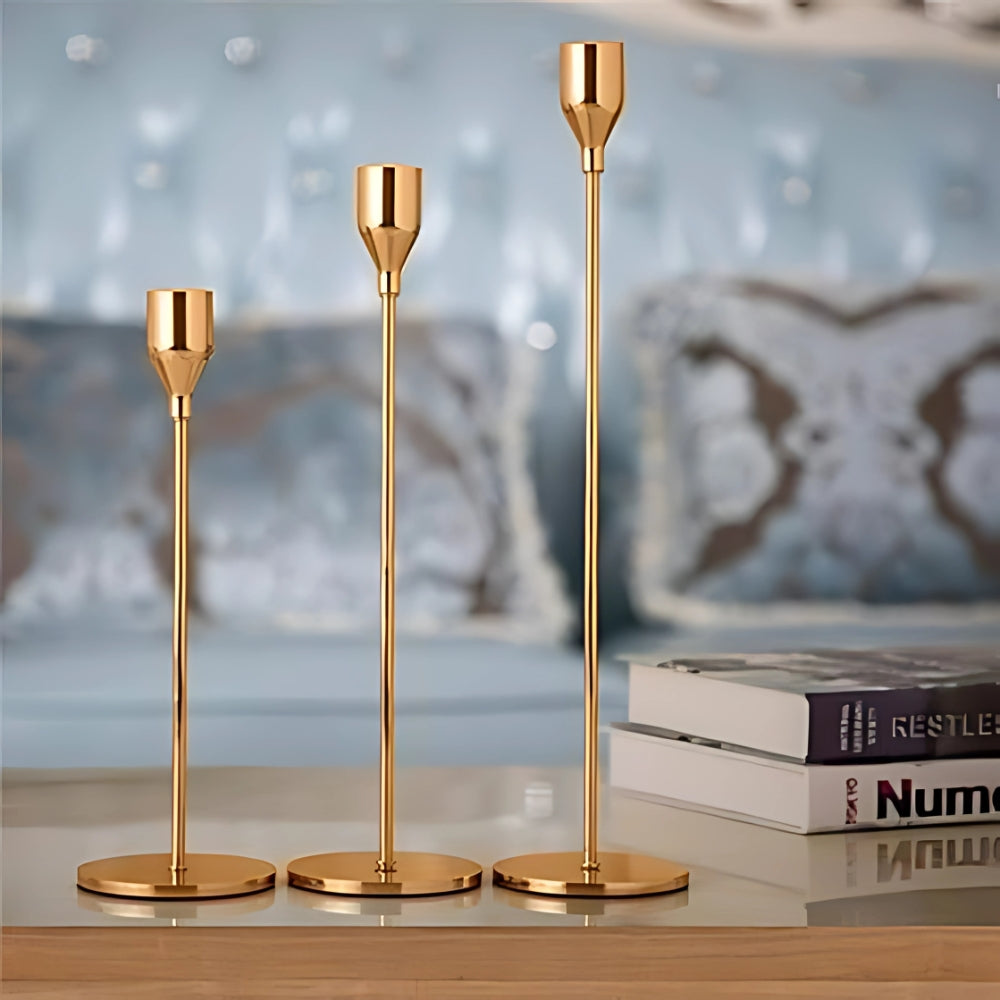 Tall Stainless Steel Candle Holder Set - Modern Trio