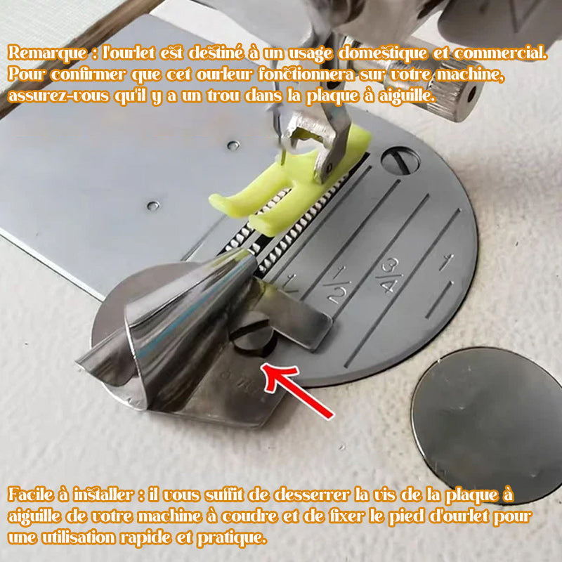 Sewing Machine Rolled Hemming Foot - Stainless Steel, 3mm to 10mm