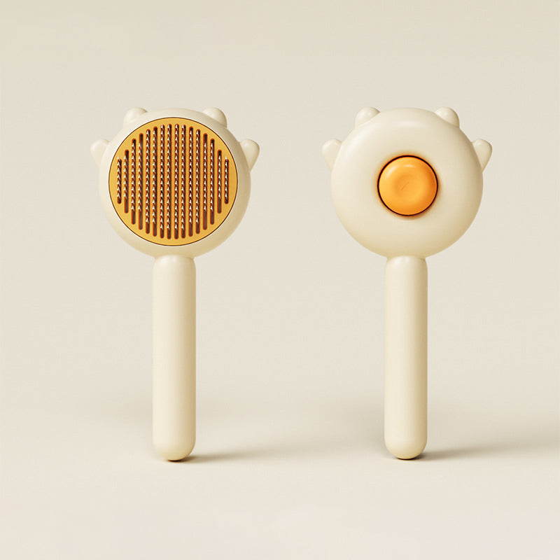 Pet Grooming Brush with Retractable Bristles - Pumpkin Design